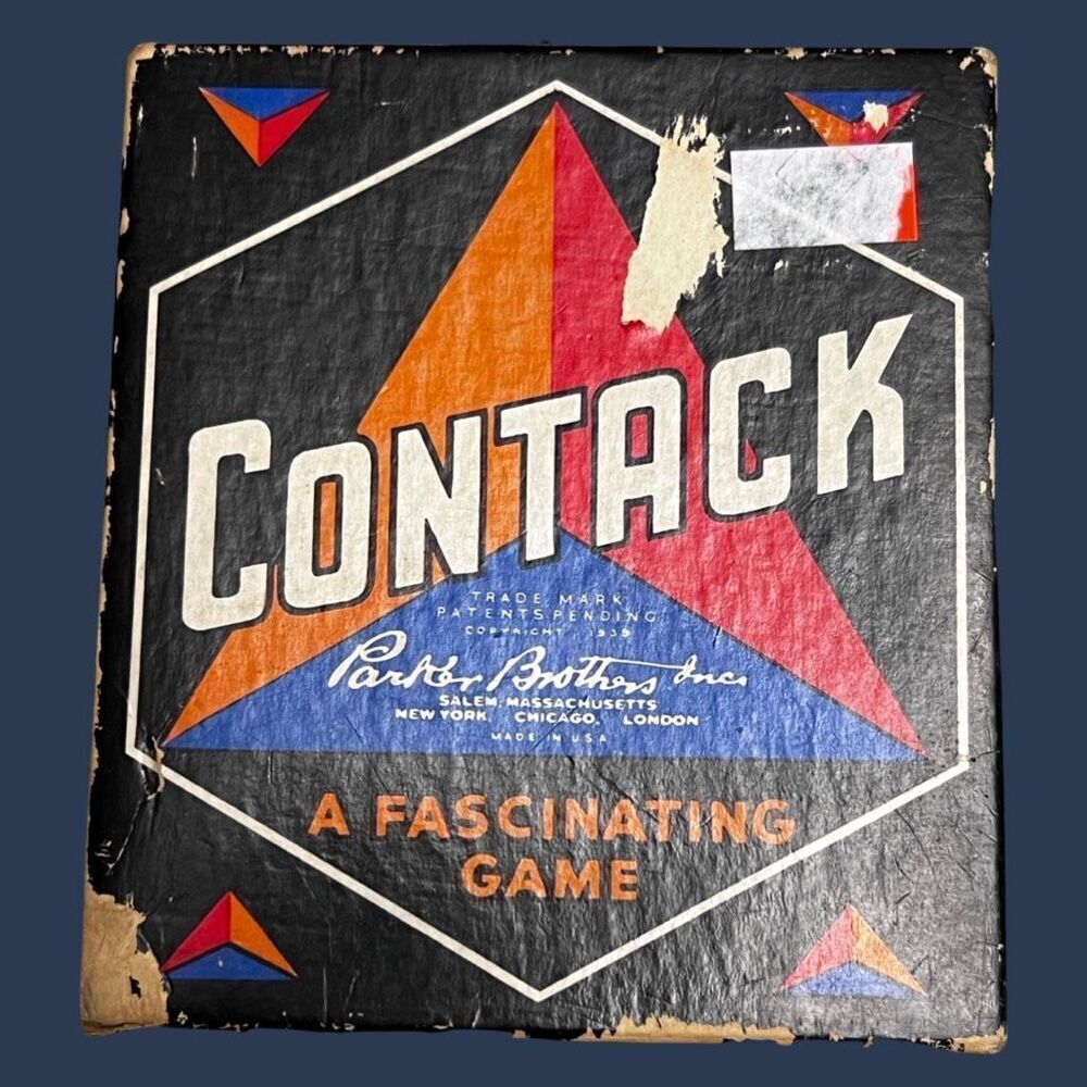 Antique Vintage 1939 Contack Game Parker Brothers Triangular Dominoes COMPLETE
